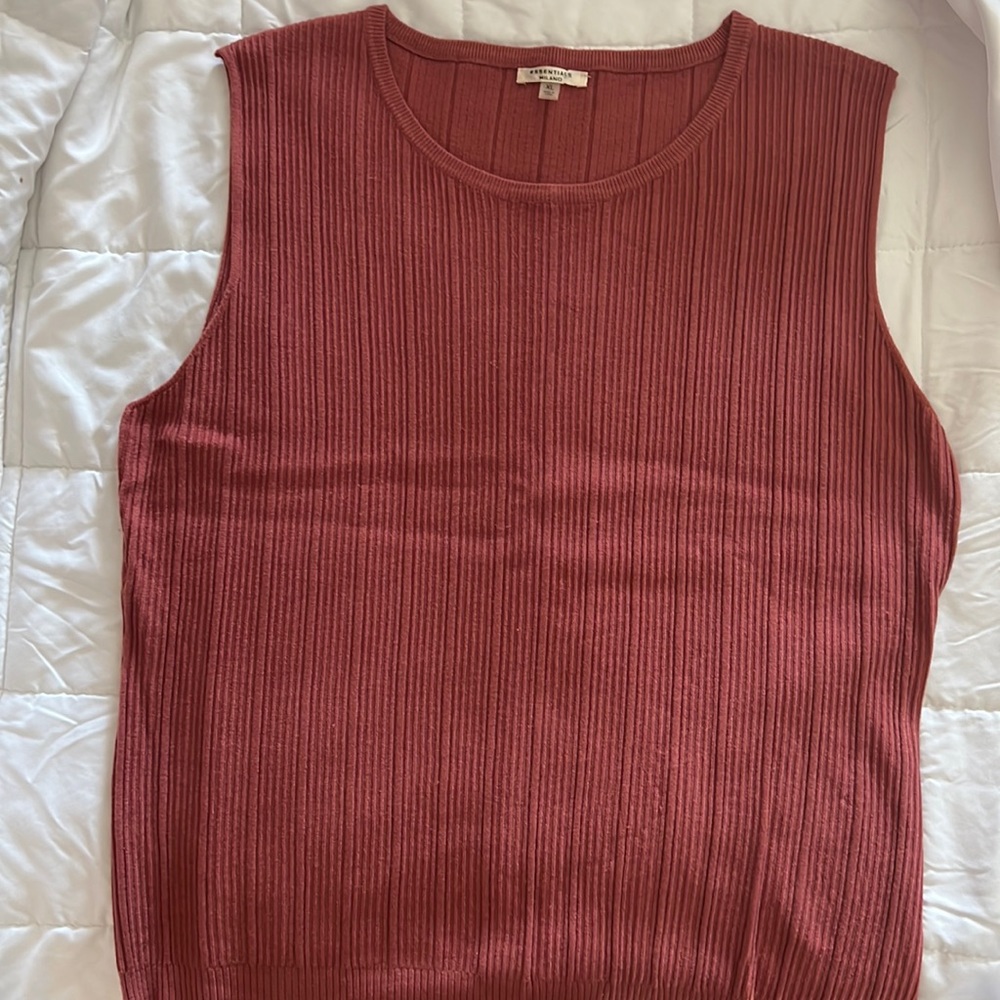 Essentials Milano Women's Pinkish Mauve Ribbed Sleeveless Knit Top Shirt Size XL